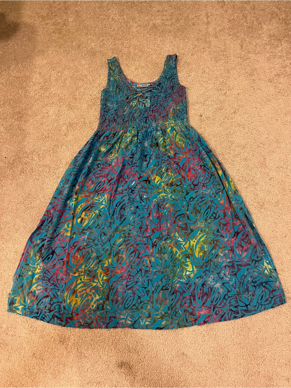 Bali Batiks Hand Painted Resort Wear Lace-Up Smocked Maxi Dress
